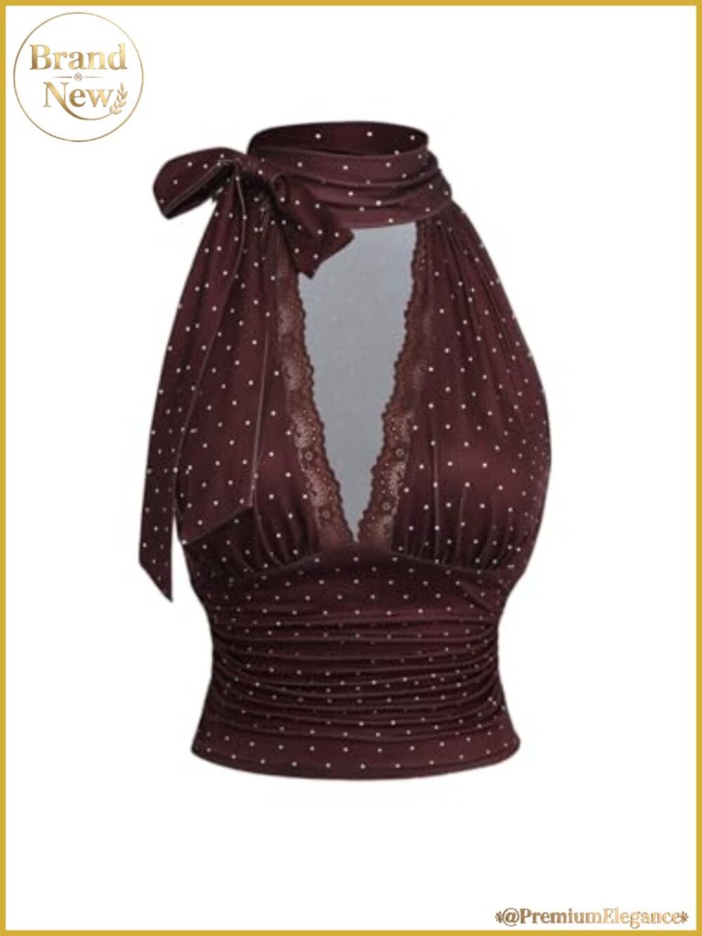 Women's Halter Tank Top Polka Dots Lace Trim Sleeveless Party Top